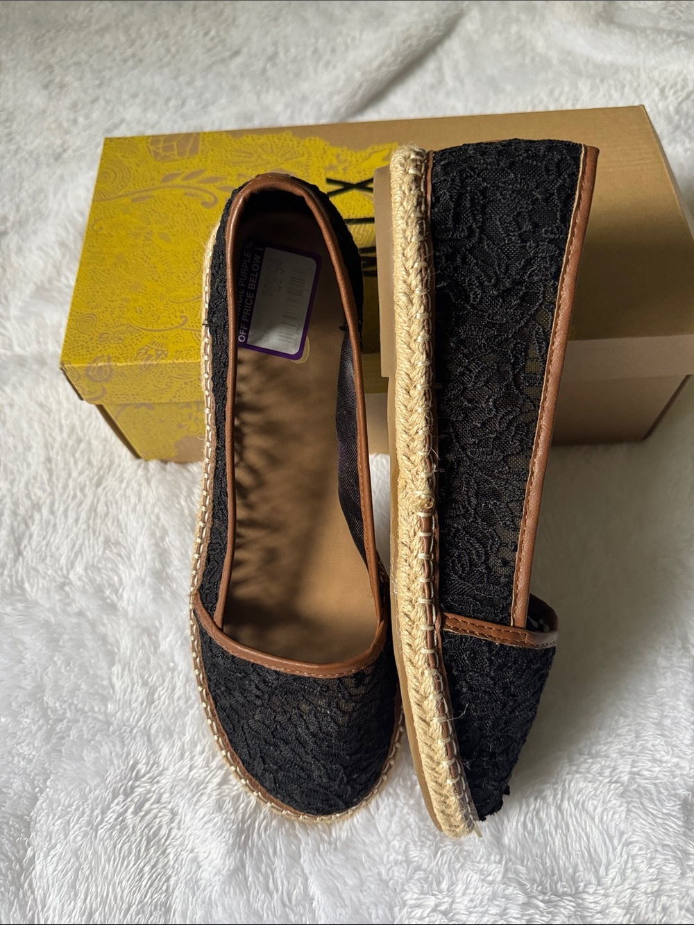 Mix No. 6 Black Lace Espadrille Flats with Brown Trim - Picture 3 of 3